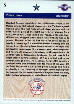 1992 Upper Deck Minor League #5 Derek Jeter Back