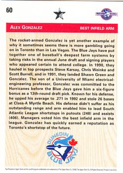1992 Upper Deck Minor League #60 Alex Gonzalez Back