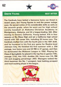 1992 Upper Deck Minor League #62 Dmitri Young Back