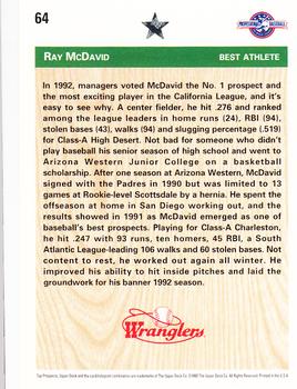 1992 Upper Deck Minor League #64 Ray McDavid Back