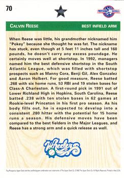 1992 Upper Deck Minor League #70 Calvin Reese Back