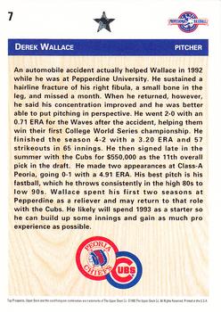 1992 Upper Deck Minor League #7 Derek Wallace Back