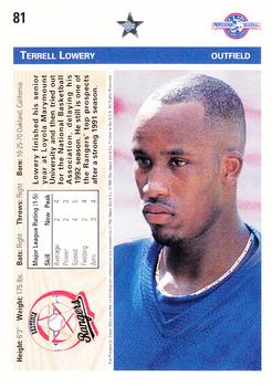 1992 Upper Deck Minor League #81 Terrell Lowery Back