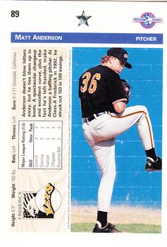 1992 Upper Deck Minor League #89 Matt Anderson Back