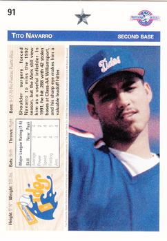 1992 Upper Deck Minor League #91 Tito Navarro Back