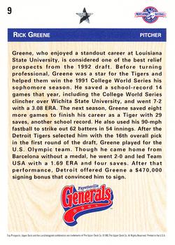 1992 Upper Deck Minor League #9 Rick Greene Back