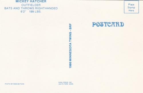 1986 Minnesota Twins Postcards #NNO Mickey Hatcher Back