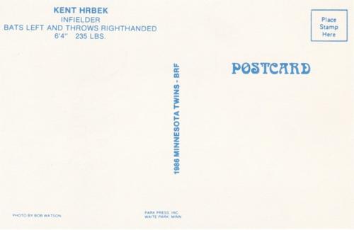 1986 Minnesota Twins Postcards #NNO Kent Hrbek Back