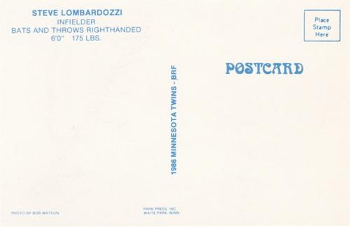 1986 Minnesota Twins Postcards #NNO Steve Lombardozzi Back
