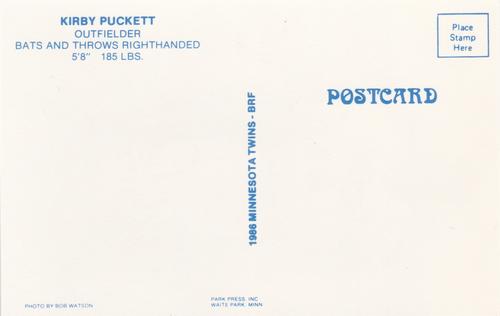 1986 Minnesota Twins Postcards #NNO Kirby Puckett Back