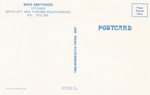 1986 Minnesota Twins Postcards #NNO Mike Smithson Back