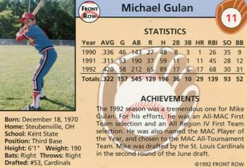 1992 Front Row Draft Picks - Autographs #11 Mike Gulan Back