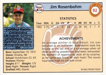 1992 Front Row Draft Picks - Autographs #92 Jim Rosenbohm Back