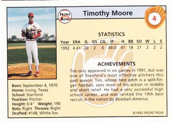 1992 Front Row Draft Picks - Silver #4 Tim Moore Back