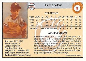 1992 Front Row Draft Picks - Silver #8 Ted Corbin Back