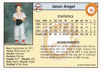 1992 Front Row Draft Picks - Silver #10 Jason Angel Back