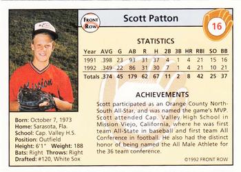 1992 Front Row Draft Picks - Silver #16 Scott Patton Back
