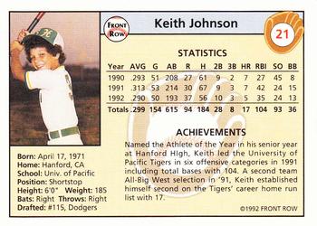 1992 Front Row Draft Picks - Silver #21 Keith Johnson Back