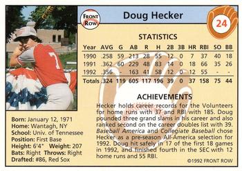 1992 Front Row Draft Picks - Silver #24 Doug Hecker Back