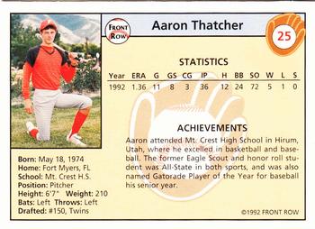 1992 Front Row Draft Picks - Silver #25 Aaron Thatcher Back
