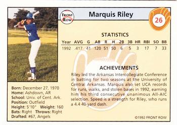 1992 Front Row Draft Picks - Silver #26 Marquis Riley Back