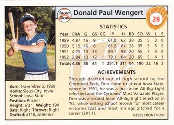 1992 Front Row Draft Picks - Silver #28 Don Wengert Back