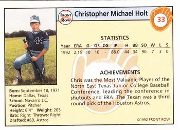 1992 Front Row Draft Picks - Silver #33 Chris Holt Back