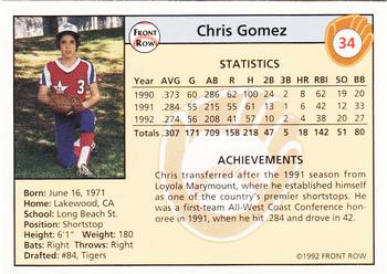 1992 Front Row Draft Picks - Silver #34 Chris Gomez Back