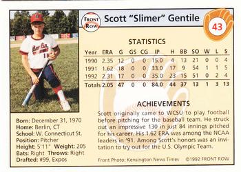 1992 Front Row Draft Picks - Silver #43 Scott Gentile Back