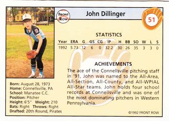 1992 Front Row Draft Picks - Silver #51 John Dillinger Back
