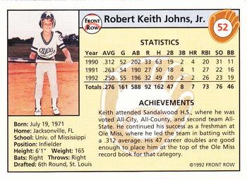 1992 Front Row Draft Picks - Silver #52 Keith Johns Back