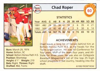 1992 Front Row Draft Picks - Silver #60 Chad Roper Back