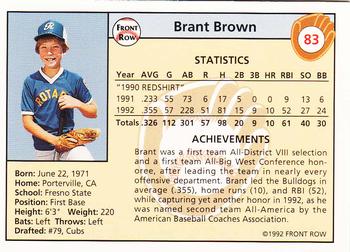 1992 Front Row Draft Picks - Silver #83 Brant Brown Back