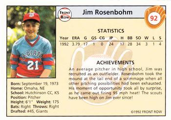 1992 Front Row Draft Picks - Silver #92 Jim Rosenbohm Back