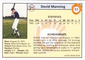 1992 Front Row Draft Picks - Silver #93 David Manning Back