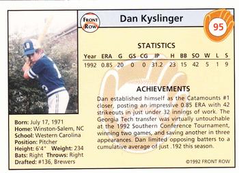 1992 Front Row Draft Picks - Silver #95 Dan Kyslinger Back