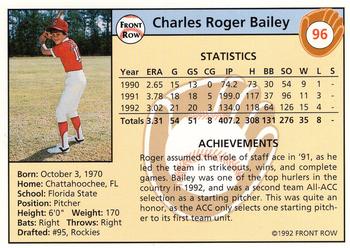 1992 Front Row Draft Picks - Silver #96 Roger Bailey Back