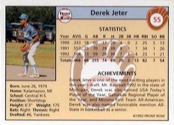 1992 Front Row Draft Picks - Silver #55 Derek Jeter Back