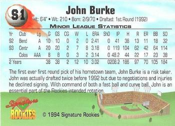1994 Signature Rookies - Hottest Prospects #S1 John Burke Back