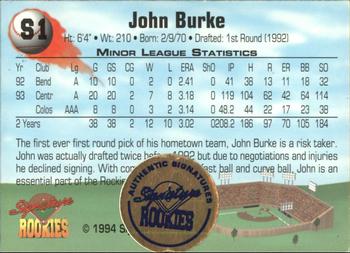 1994 Signature Rookies - Hottest Prospects Signatures #S1 John Burke Back