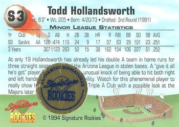 1994 Signature Rookies - Hottest Prospects Signatures #S3 Todd Hollandsworth Back
