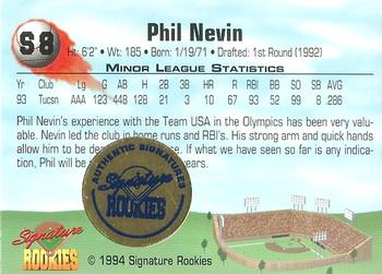1994 Signature Rookies - Hottest Prospects Signatures #S8 Phil Nevin Back