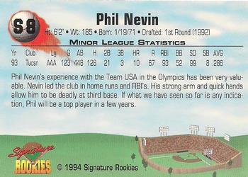 1994 Signature Rookies - Hottest Prospects Mail-In Promos #S8 Phil Nevin Back