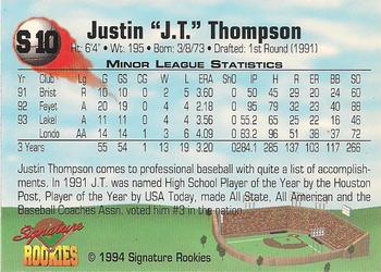 1994 Signature Rookies - Hottest Prospects Mail-In Promos #S10 Justin Thompson Back