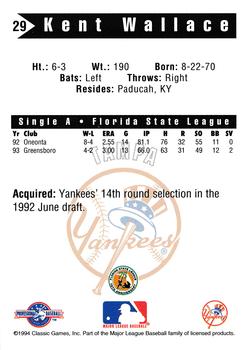 1994 Classic Best Tampa Yankees #29 Kent Wallace Back