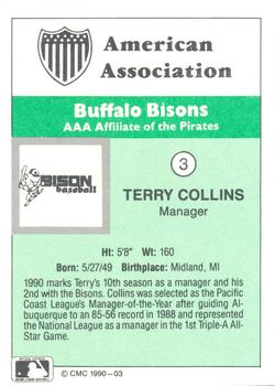 1990 CMC Buffalo Bisons #3 Terry Collins Back