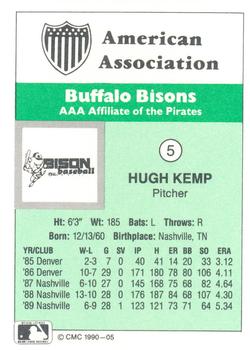 1990 CMC Buffalo Bisons #5 Hugh Kemp Back