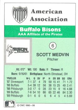 1990 CMC Buffalo Bisons #6 Scott Medvin Back