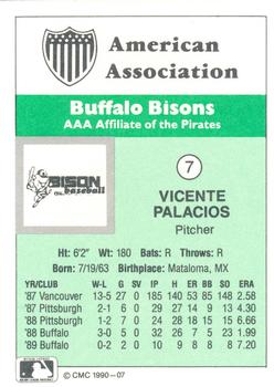 1990 CMC Buffalo Bisons #7 Vicente Palacios Back
