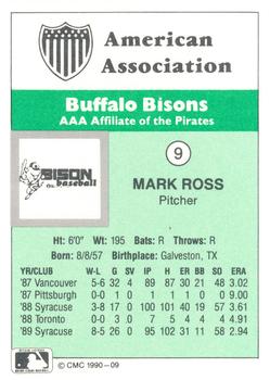 1990 CMC Buffalo Bisons #9 Mark Ross Back